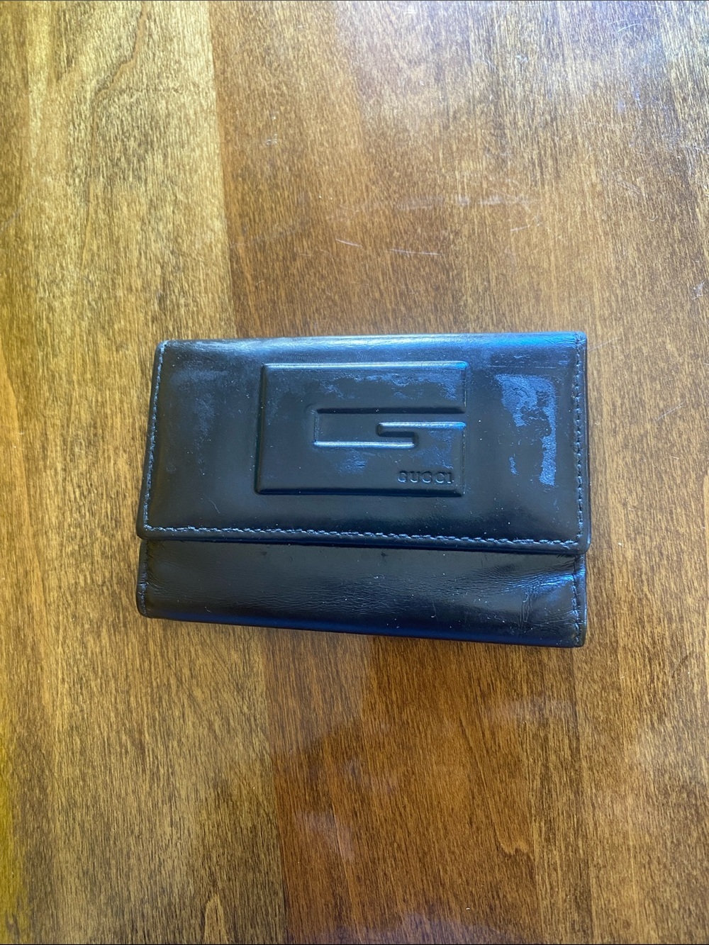 Gucci Black Leather Key Holder Wallet with Gold Hardware